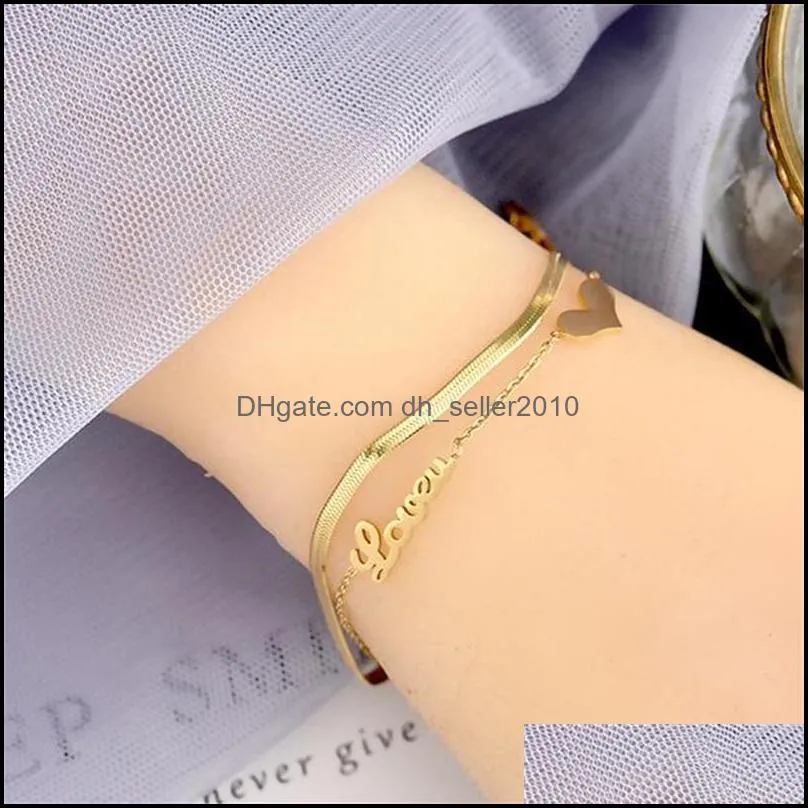 Luxury Jewelry Double Heart Letter LOVE Anklet Women Gold Color Stainless Steel Ladies Jewelry Not Fade 2731 T2