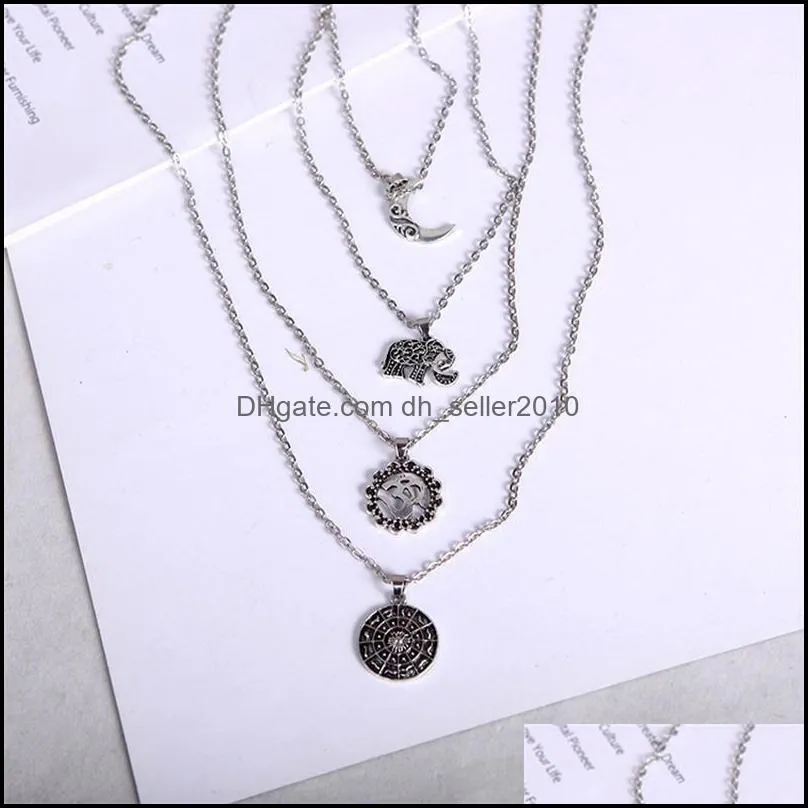 Multilayer Necklace Women Luxury Jewelry Accessories Plated Silver Chain Choker Necklaces & Pendants Bohemia Circular Moon 124 L2