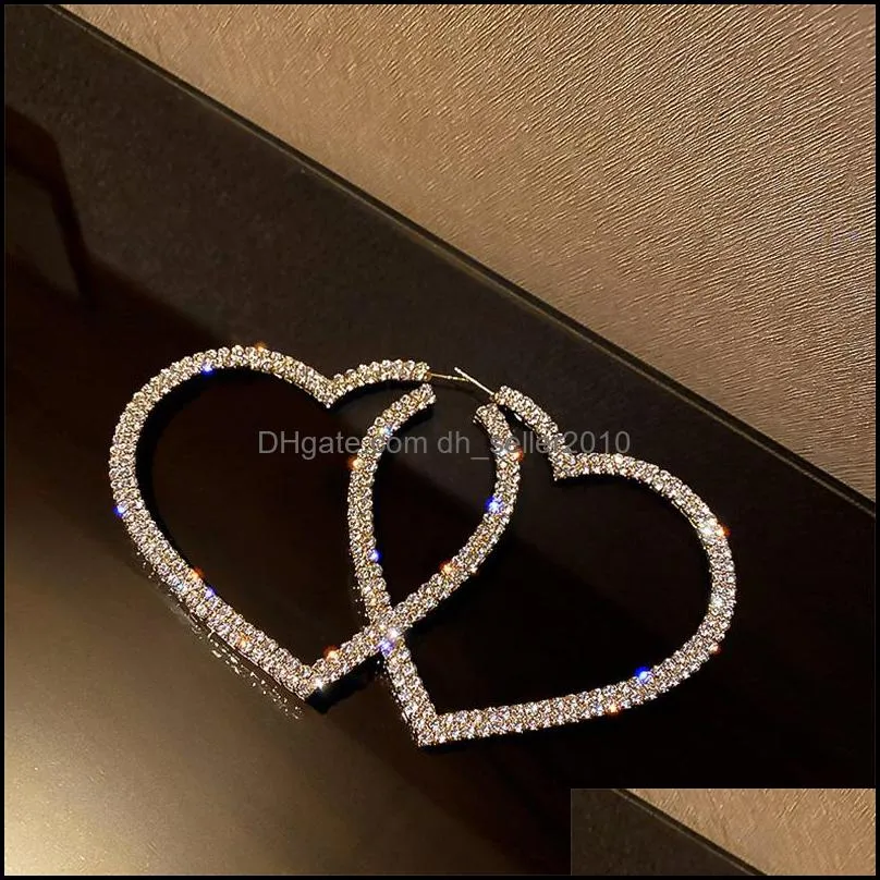 Fashion Big Heart Crystal Hoop Stud Earrings for Women Geometric Rhinestones Statement Earring Jewelry Gifts 155 D3