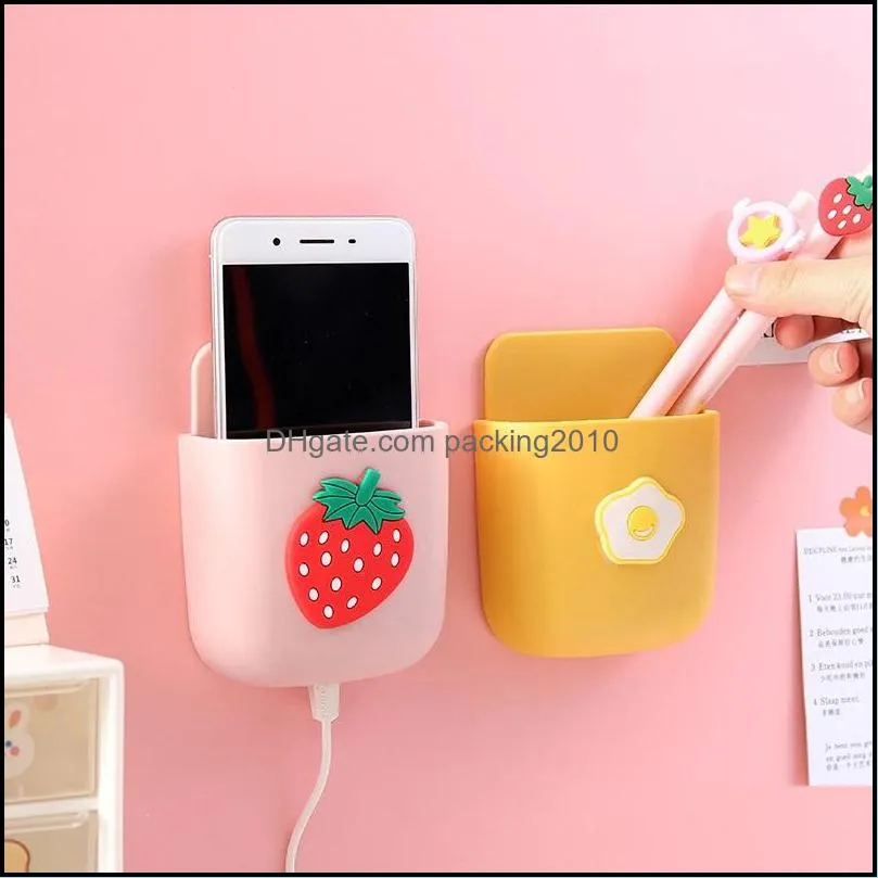 Cute INS remote control storage box cartoon bedside phone hanging shelf stationery makeup brush wall wall hanging shelf