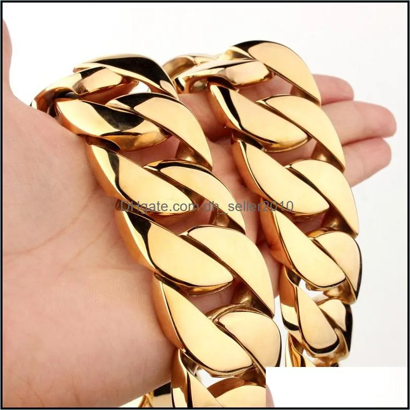 hip hop Chains 18K Gold Plated High Polished  Cuban Link Necklace Men Punk 32mm Curb Chain Dragon-Beard Clasp 28