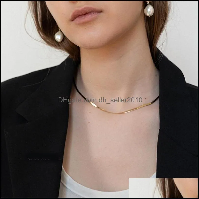 Street Style 18K Gold Plated Short Herringbone Chains Strings Choker Necklaces For Women Minimalist Gold Chain Necklace 767 Z2