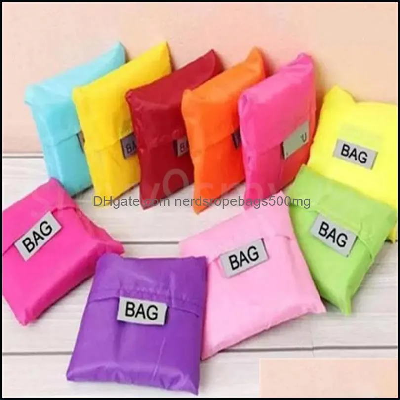 Eco Friendly Storage Handbag Foldable Usable Shopping Bags Polyester Reusable Portable Grocery Nylon Large Bag Pure Color
