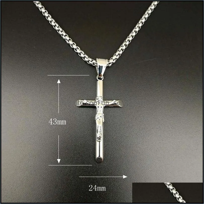 Stainless Steel Hip Hop Jewlery Jesus Cross Pendant Necklace Men Women Street Dance Rock Rapper Boys Accessories Gold Steel 334 N2