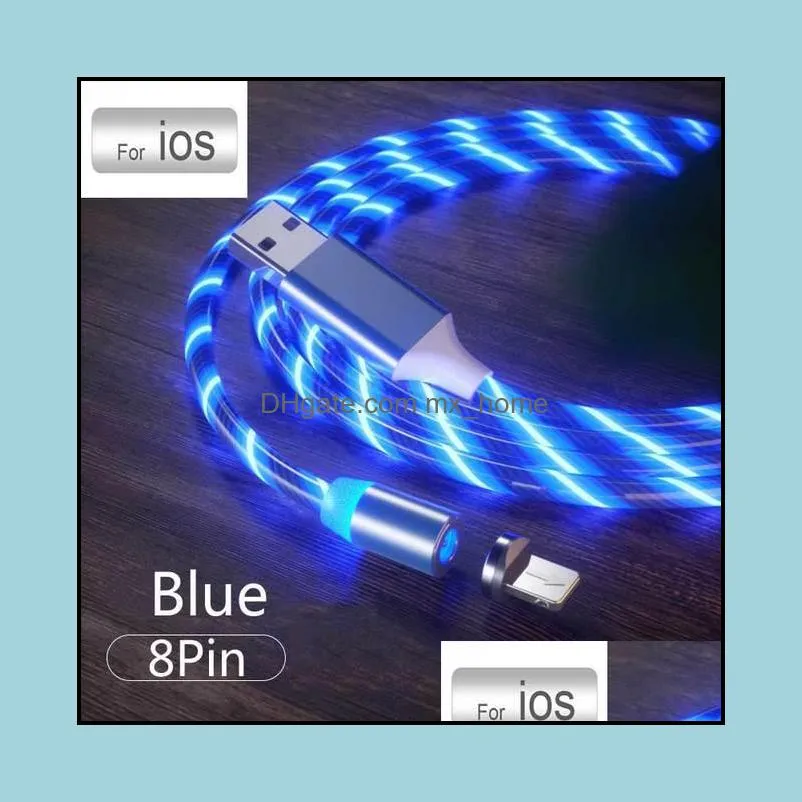 3 In1 Magnetic Current Luminous Lighting Charging Mobile Phone Cable Cle Usb C LED Micro Type C