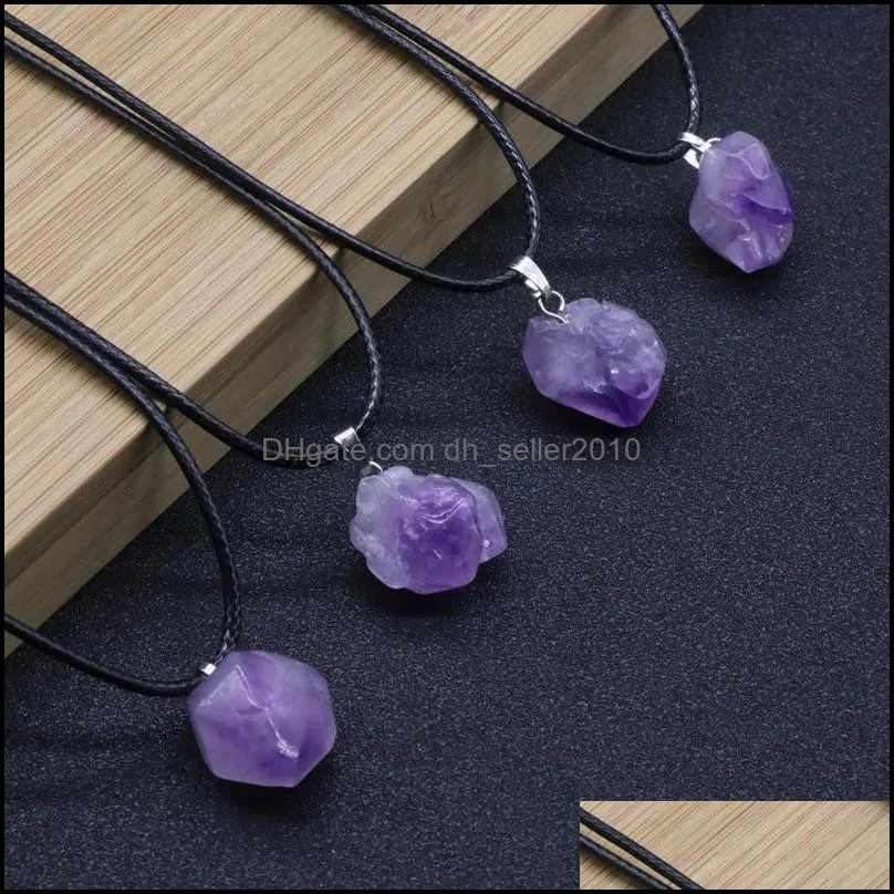 Amethyst Pendant Necklaces Leather Rope Crystal Cluster Necklace Jewelry Accessories 2 5ks Q2