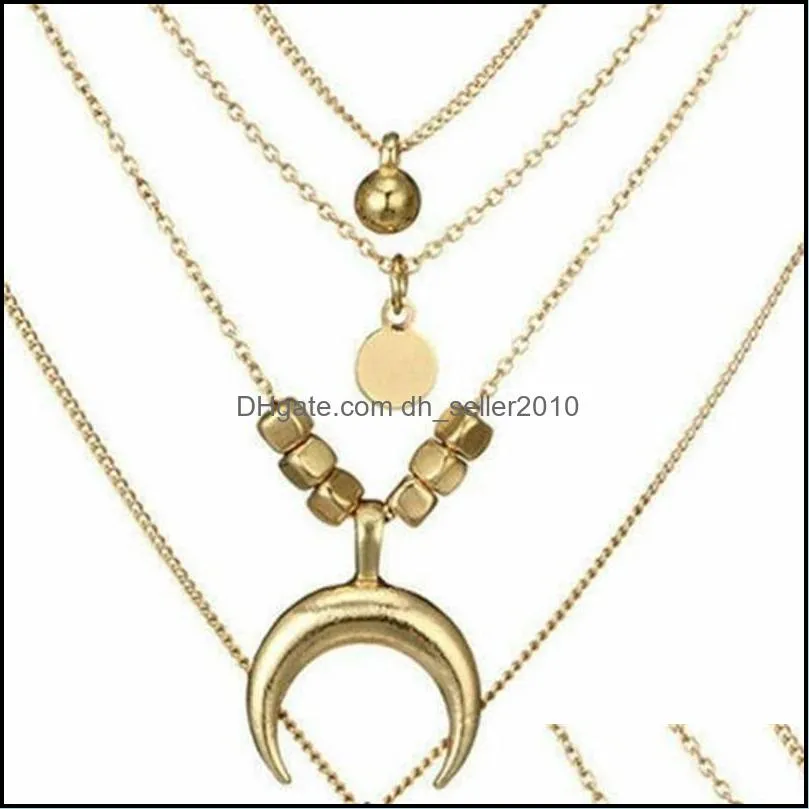 Moon Disc Women Jewelry Necklace Multilayer Plated Gold Lady Chain Fashion Personality Long Tag Pendant Necklaces 2 3qs JB