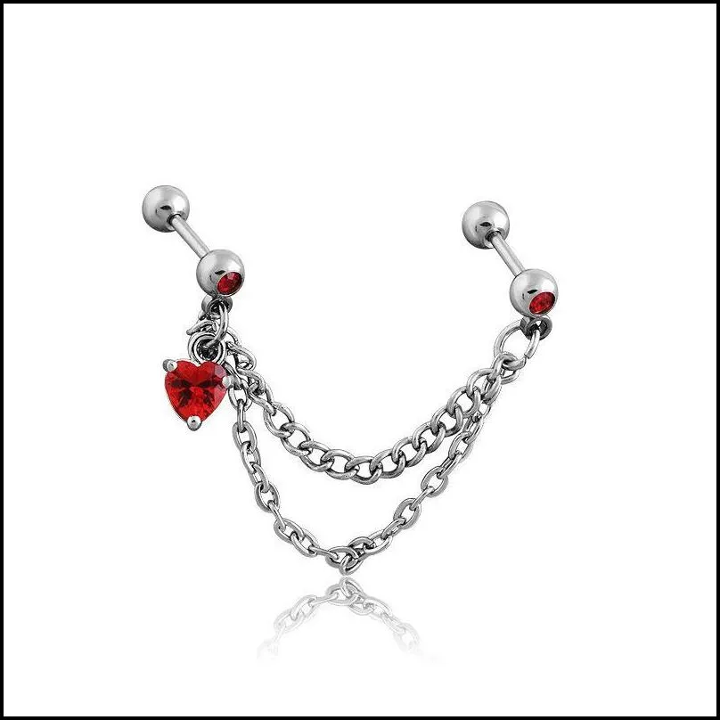 dangle & chandelier red clear white zircon heart tragus piercing lobe earrings stud stainless steel tassel ear women jewelrydangle
