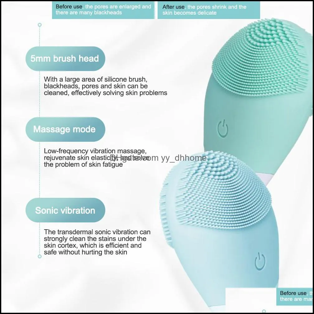 Silicone Facial Cleansing Brush Electric Face Clean Device Facial Massager Skin Cleaner Sonic Vibration Deep Pore Cleaning