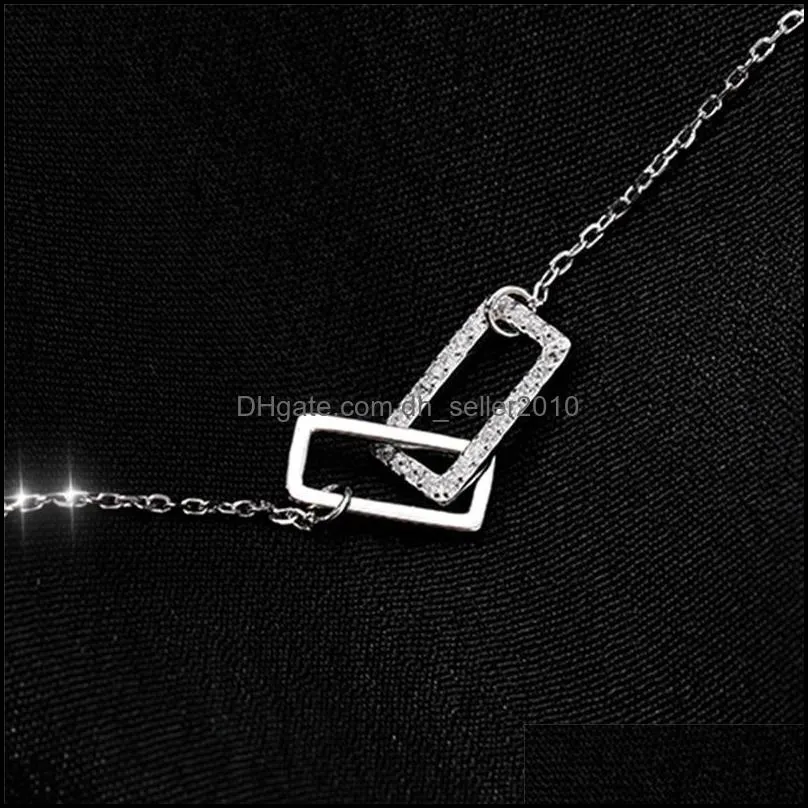 925 Sterling Silver Necklace Shiny Rectangular Pendant Inlaid Cubic Zirconia Choker Gift For Girls Exquisite Jewelry 800 Z2