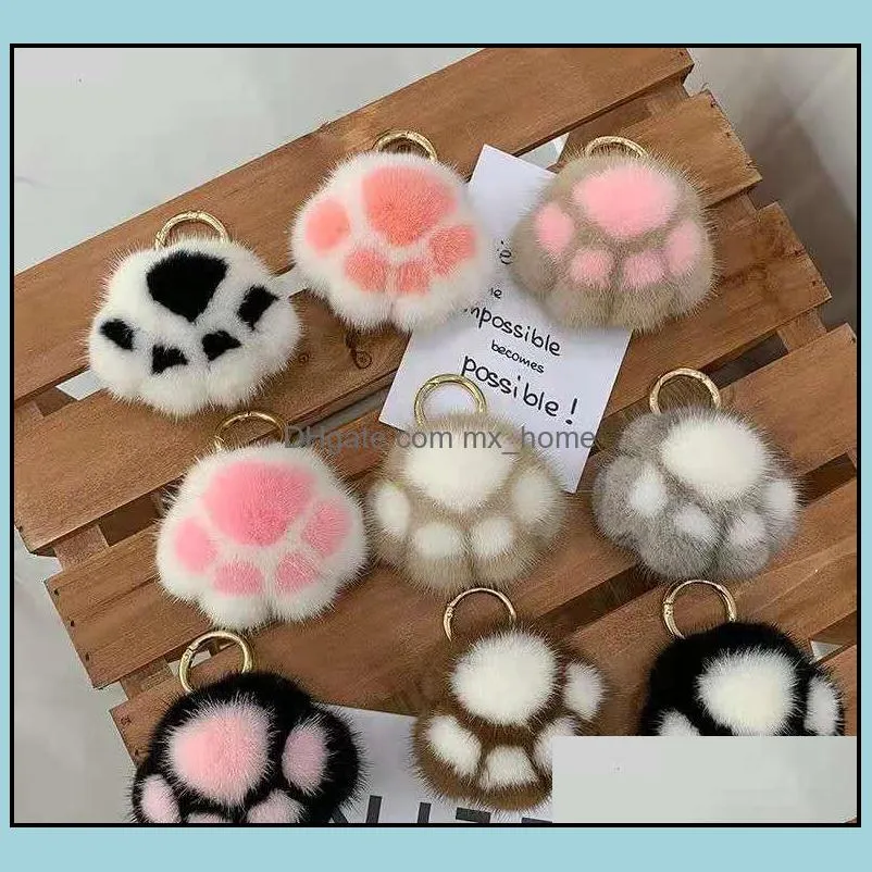 Imitation mink fur kitten claw backpack pendant schoolbag pendant keychain cute plush doll net red