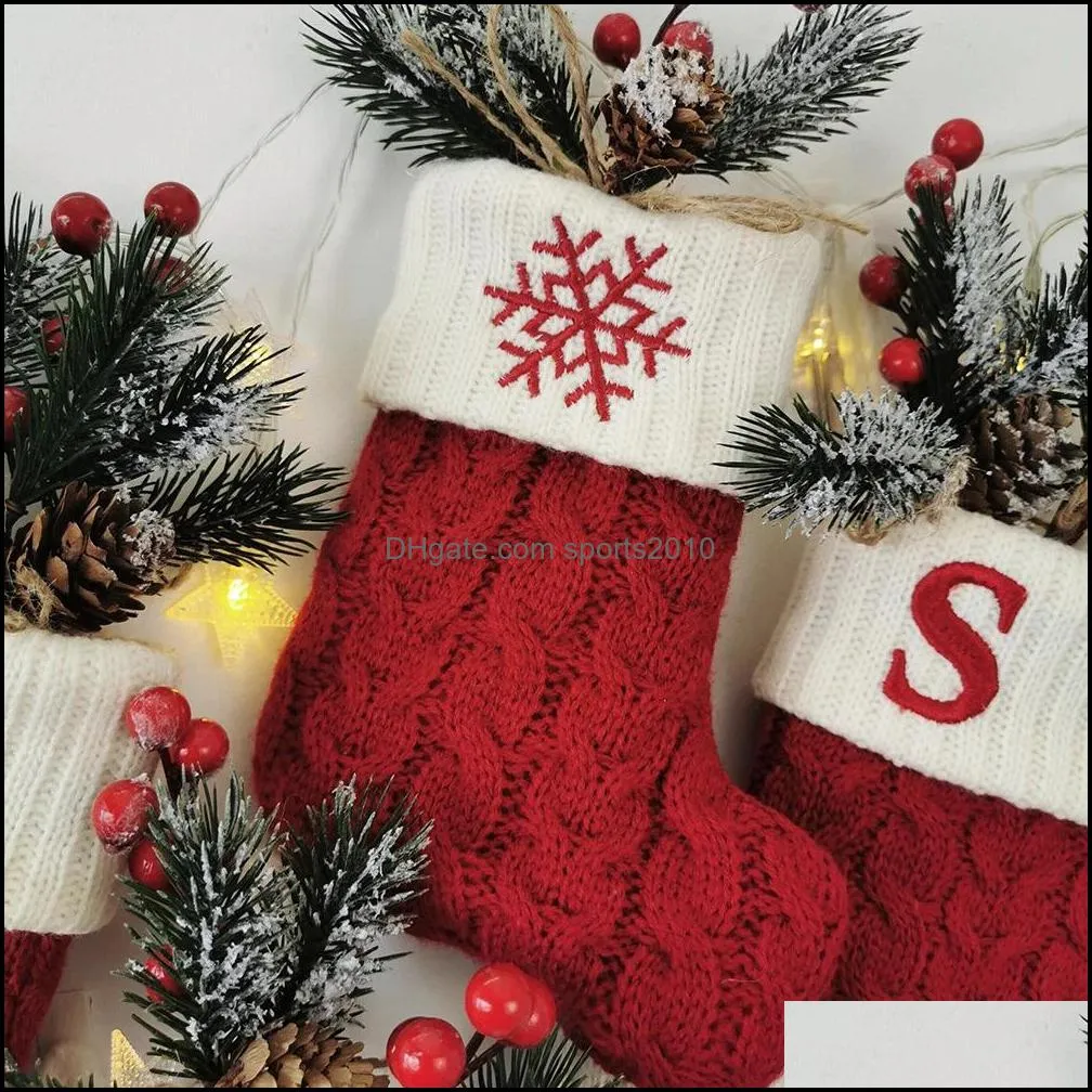 Merry Christmas Socks Red Snowflake Alphabet Letters Christmas Stocking Tree Pendant Decorations for Home Xmas Gift