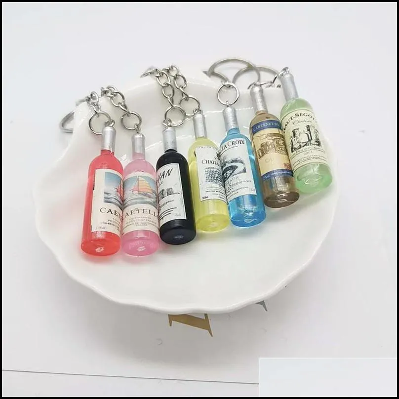 cute novelty resin beer wine bottle key rings assorted color for women men car bag keychain pendant accessions wedding party gift