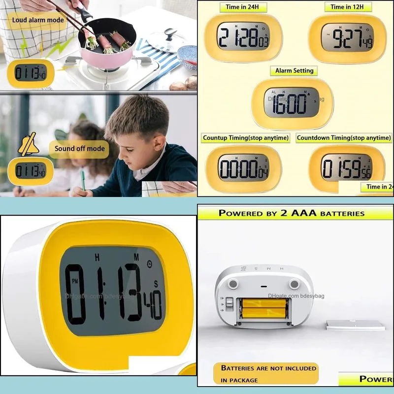 digital kitchen stopwatch timer alarm clock big bold digits 12/24 hr time count up countdown convenient