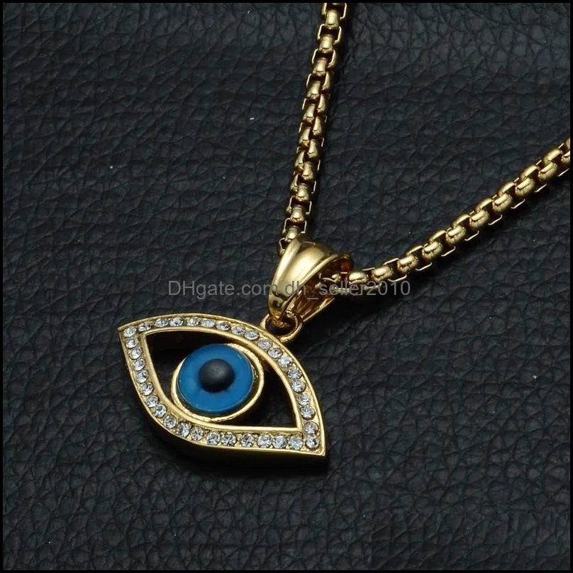 HIP Hop Stainless Steel Bling Iced Out Evil Eye Necklaces & Pendants IP Gold Filled Natural Stone Eye Necklace For Men Jewelry 3676 Q2