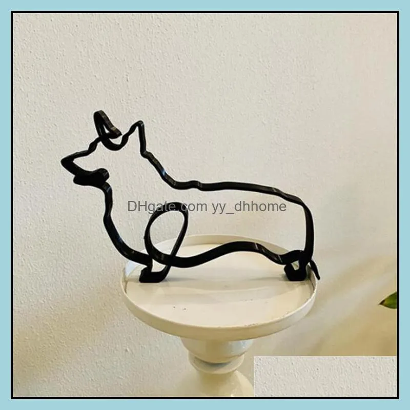 Decorative Objects & Figurines Dog Art Sculpture Simple Metal Abstract Sculpture for Home Party Office Desktop Decoration Cute Pet Cats