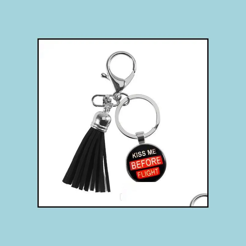 fashion round glass gem follow me tassels key chain for women men bags backpack keyrings i love you kiss couple keychain gift
