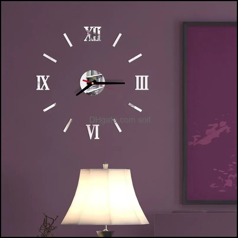 Acrylic Roman Numerals Wall Clock Room Home DIY Originality Silence Stickers Modern Style Clocks