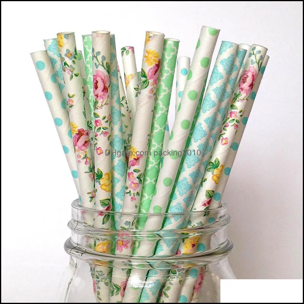 Paper straw creative color green party wedding dessert decoration degradable disposable products