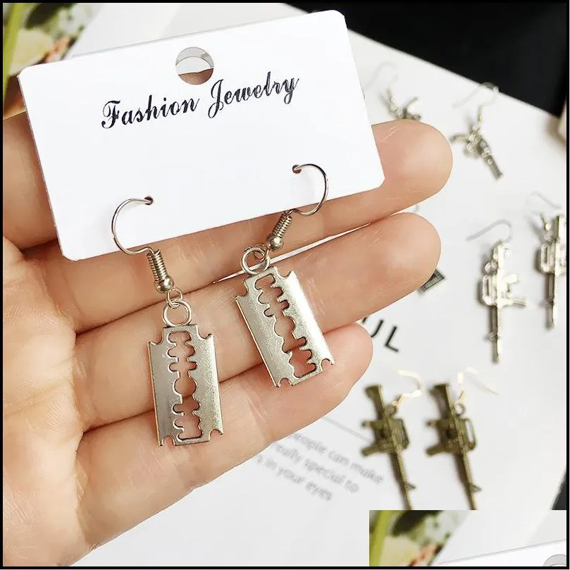 creativity punk handcuffs blade gun dangle earrings for women men simple cool pistols earring antique silver jewelry accessories