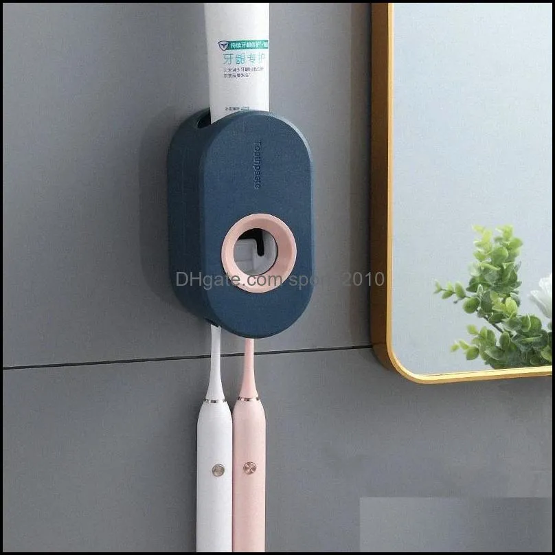 Adhesive Automatic Toothpaste Squeezer Set, Wall-mounted Toothpaste Holder, Toothbrush Rack, Wall Suction