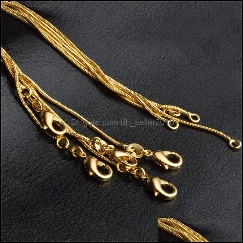 1MM 18K Gold Plated Snake Chains 16-30 Inch Golden smooth Lobster clasp necklace For women&Ladies Fashion Jewelry In Bulk 287 G2