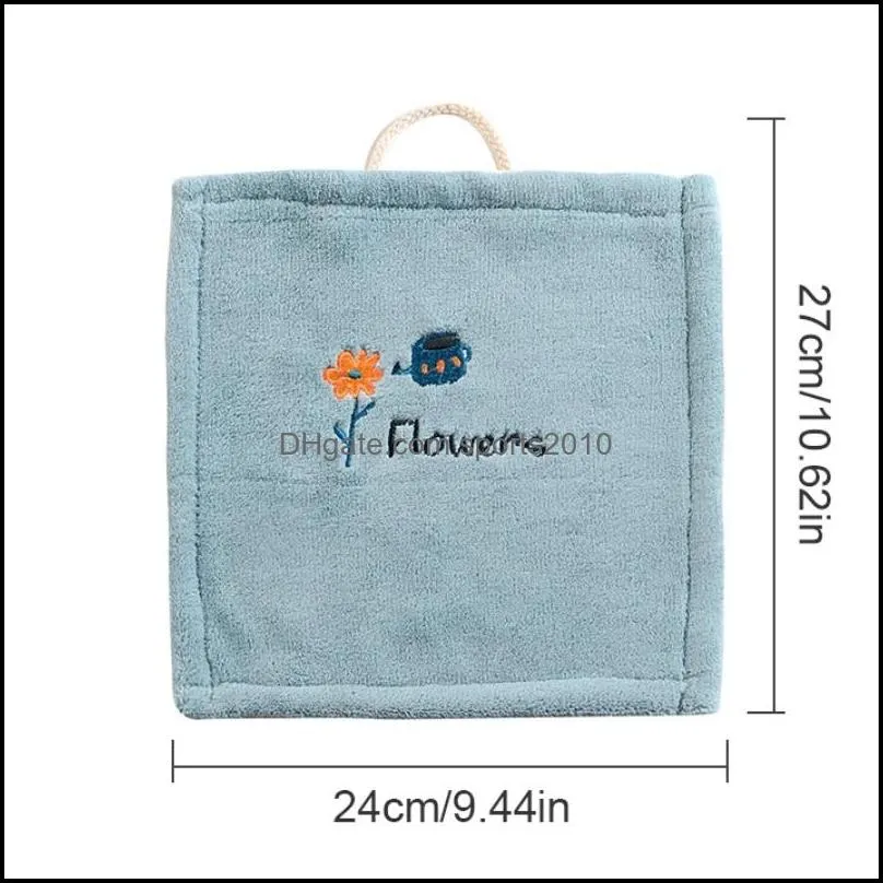 Soft Korean Style Hand Towel Cartoon Embroidery Handkerchief for Household Wall Mounted Bathroom Kitchen