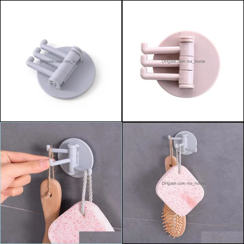 Bathroom Shelves No trace paste hanger 3 branch rotating hook kitchen wall home bifurcated nail-free hook