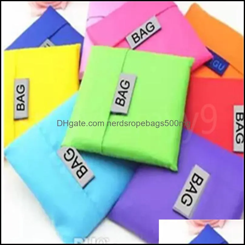 Eco Friendly Storage Handbag Foldable Usable Shopping Bags Polyester Reusable Portable Grocery Nylon Large Bag Pure Color