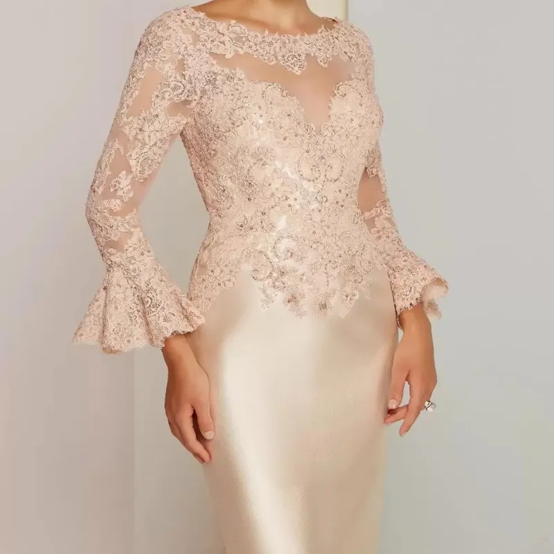 Mother of the Bride dresses O neck long sleeves champagne crystal knee length wedding party new collection 2022 NEW IN and more size