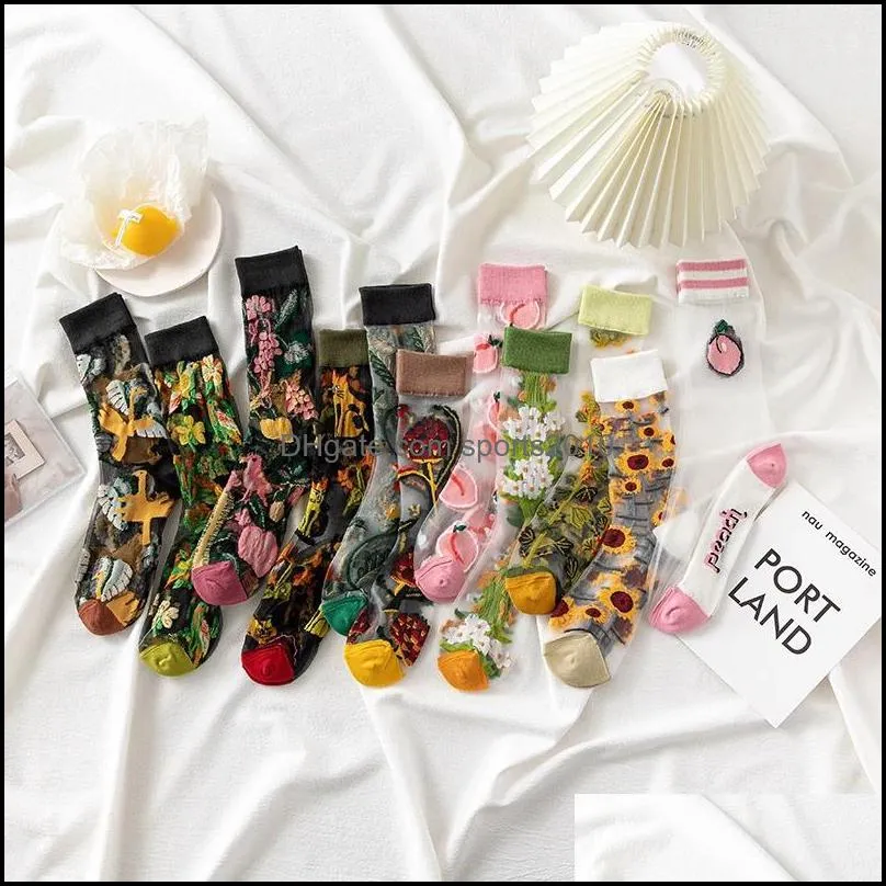 France  Floral Art Funny Socks Transparent Abstract Design Lace Cute Socks Women Jacquard Sokken Skarpetki Calcetines