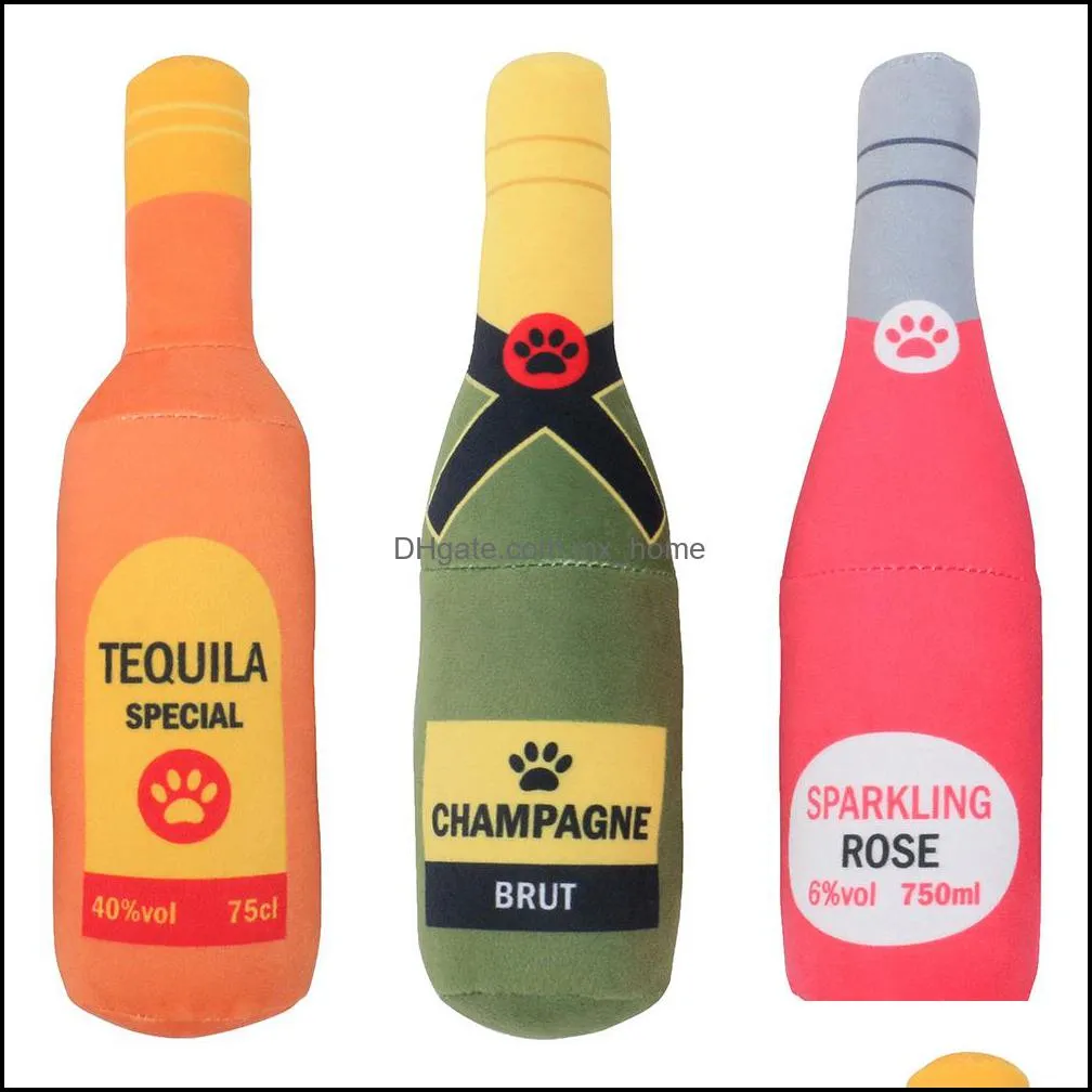 Dog Plush Toys Pet Squeaky Printed Champagne Tequila Bottle Shape Toy Bite-Resistant Clean Teeth Chew Toy Pet Supplies