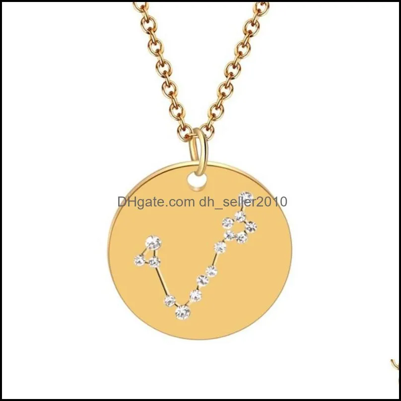 12 Constellations Women Necklaces Jewelry Inlay Crystal Lady Fashion Chain Plated Gold And Silver Circular Pendants Necklace 3 8jl J2B