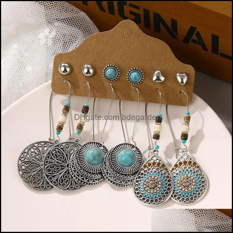 bohemian vintage dangle drop earrings set for women trendy ethnic leaf sun moon earring fashion jewelry gift party wholesale