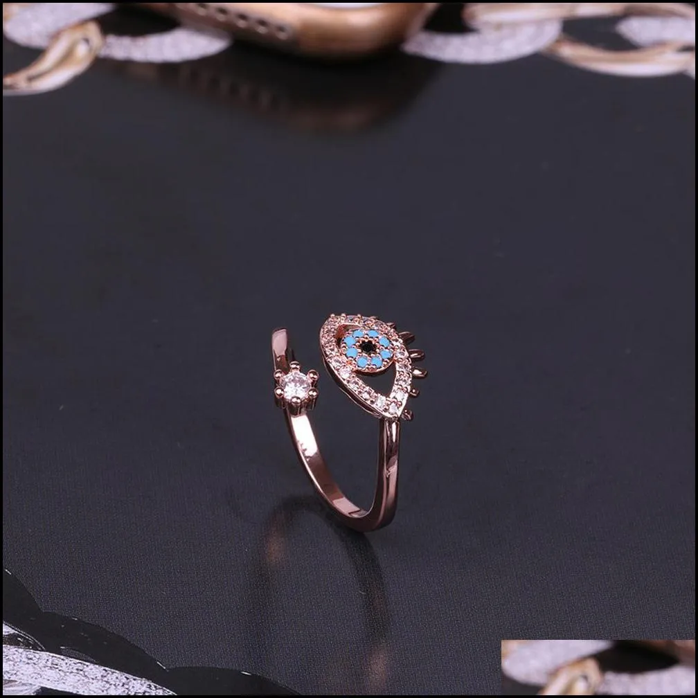 lucky turkish blue evil eye ring open adjustable finger wedding rings for women trendy jewelry wholesale