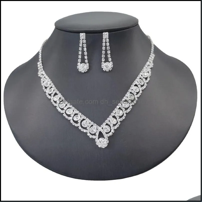 Rhinestone Crystal Bridal Jewelry Sets for Women Necklace Earrings Set Wedding Jewelrys Accessories 2726 T2