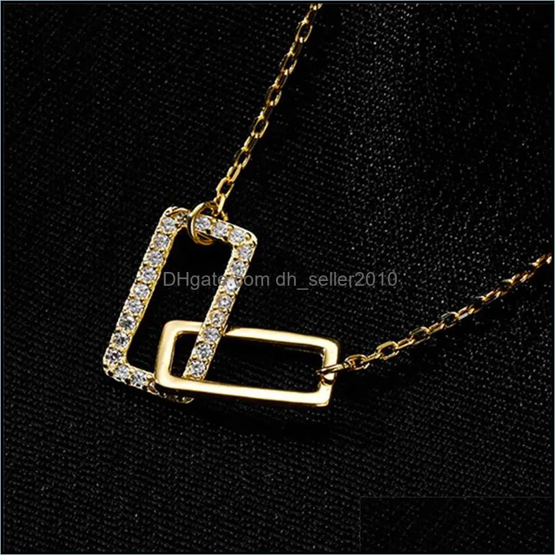 925 Sterling Silver Necklace Shiny Rectangular Pendant Inlaid Cubic Zirconia Choker Gift For Girls Exquisite Jewelry 800 Z2