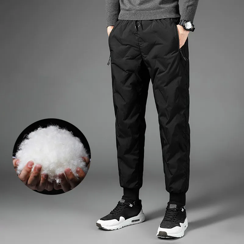 Men Down Jogging Pant Of Yoga Outfit 80% White Duck Dwon Pants Keep Warm Sweatpants Pocket Long Trouser S-4XL Pluse Size