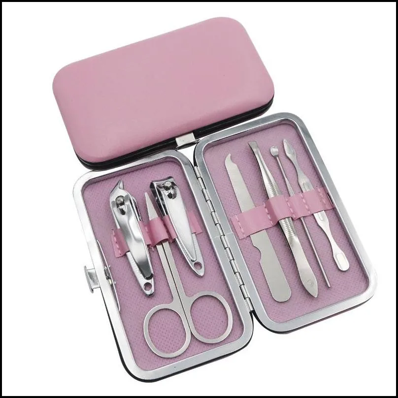 7 colors nail clippers 7 piece set nail manicure nursing tool scissors tweezer manicure set pu leather package