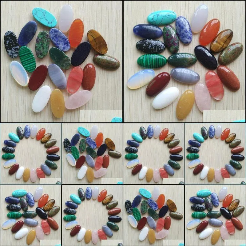 Assorted Natural Stone Oval Shape Cab Cabochons Beads for Jewelry Accessories Making 15x30mm