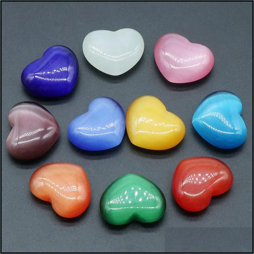 Colorful 30mm Cat`s Eye Crystal Stone Love Heart Craft Tumbled Hand Piece Stones Home Decoration Ornaments Good Gifts