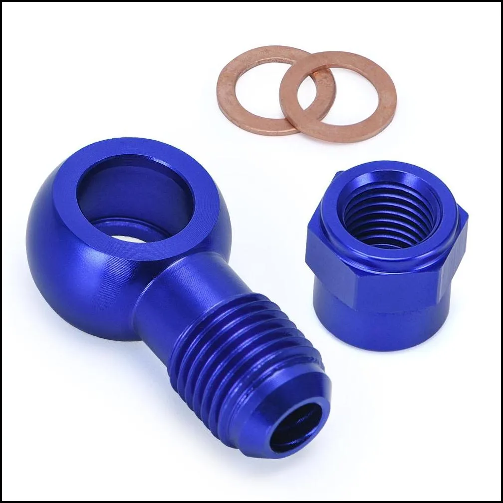 pqy - aluminum blue 044 fuel pump an6 to 12.5mm outlet banjo adapter fitting + cap pqy-fk045bl+fk047