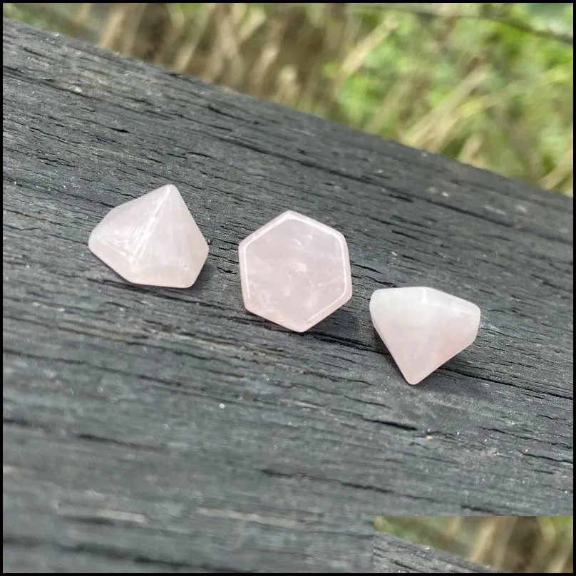 Natural stone Hexagonal Pyramid Cabochon Beads Rose Quartz stones for Reiki Healing Crystal Ornaments Necklace Ring Earrrings Jewelry
