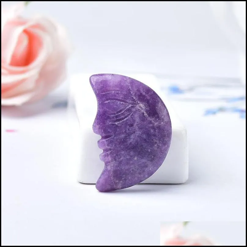 Natural Crystal Rose Quartz Moon Face Gemstone Energy Healing Stone Decoration Crafts DIY Mineral Jewelry Gift