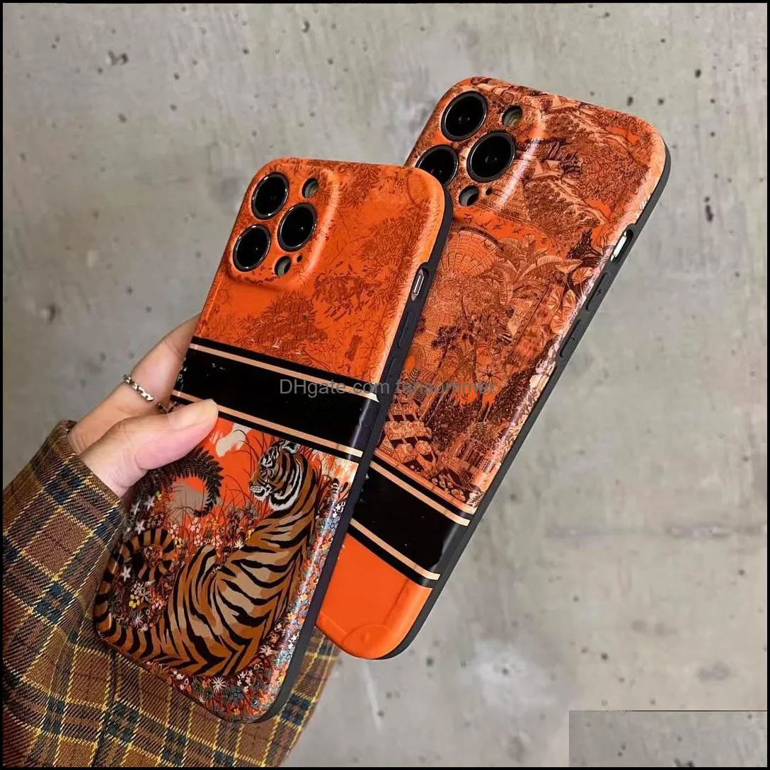 fasion designers forest tigher phone cases for iphone 13 pro max 12 11 xs xr x 8 7 plus fashion orange design back cover case anmial mobile phone