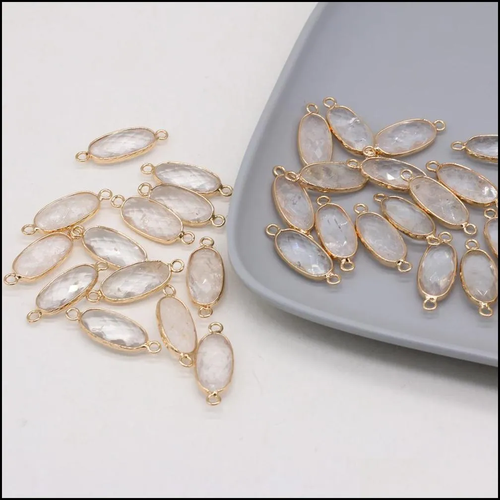 Gold Edged Natural Stone Charms Rose Quartz Crystal Connector Pendant For Earrings Necklace Jewelry Making Wholesale