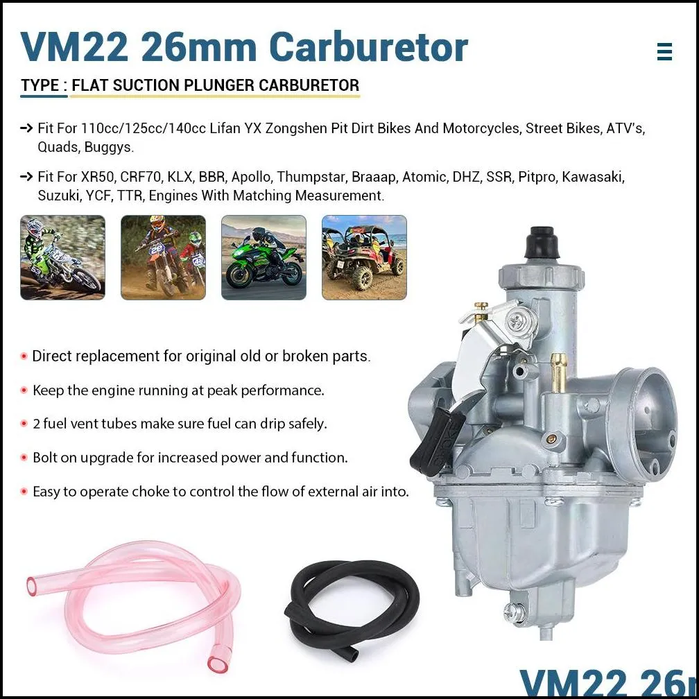 pqy - mikuni carburetor vm22 26mm 110cc 125cc pit dirt bike atv quad pz26 performance carburetor part pqy-cbr02