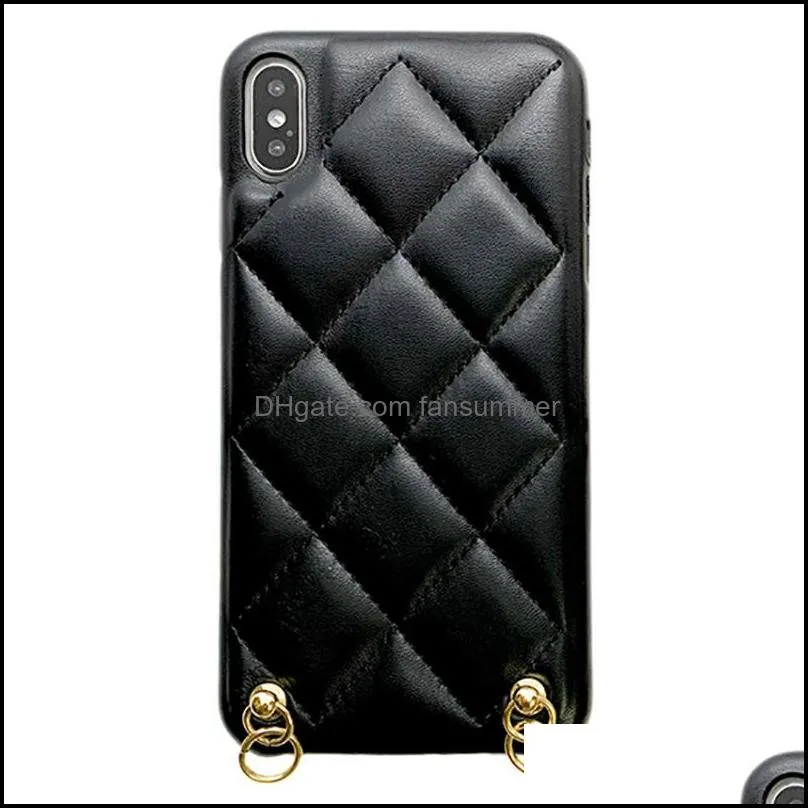 for iphone leather case se2020 cover long metal chain cross body handbag design lambskin 12 11 13 pro max xs max xr 8 7 plus