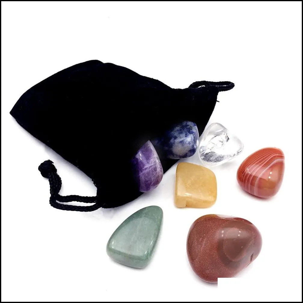 Irregular Seven Chakra Energy Stone Combination Set Natural healing Crystal Gemstone Ornaments Decoration Gifts Bag for Children