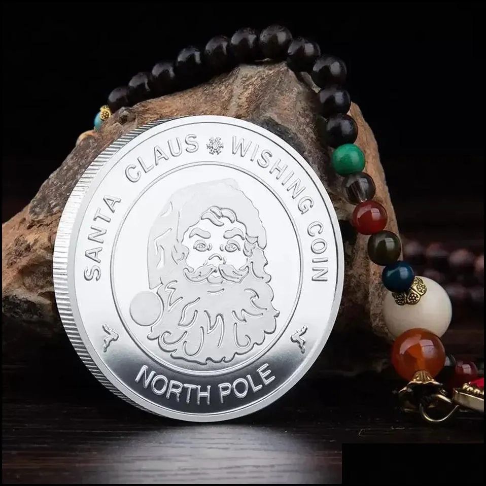 wholesale santa claus wishing coin collectible gold plated souvenir coin north pole collection gift merry christmas commemorative coin